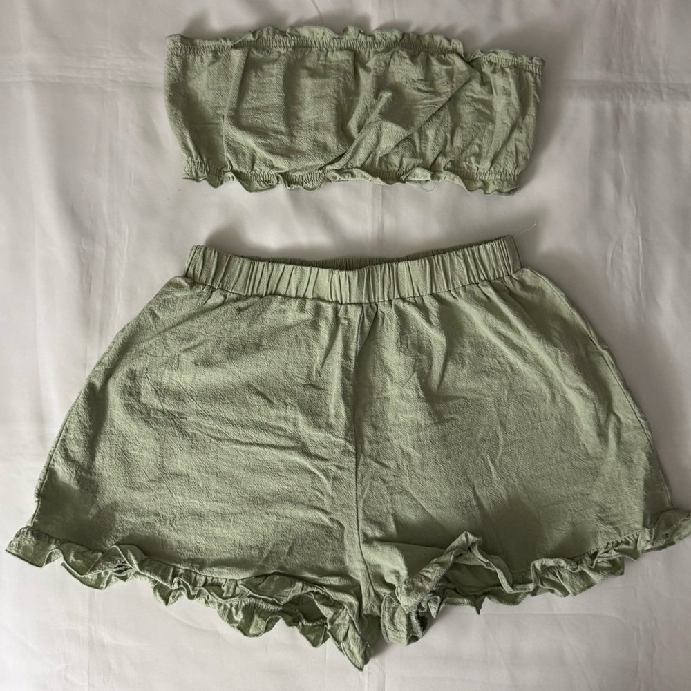 SHEIN 2pc Matching Green Set - Strapless Cropped Top & High Rise Shorts